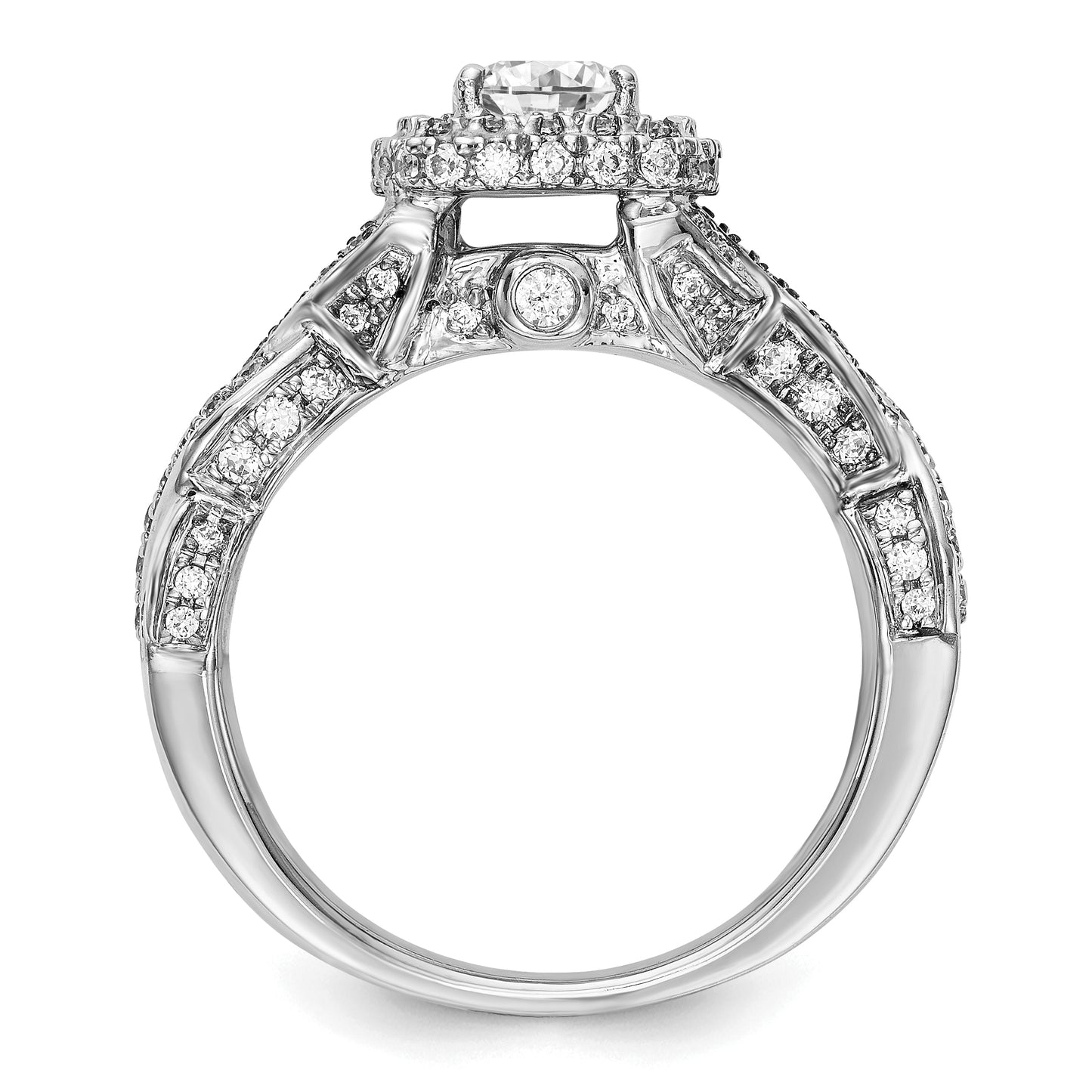 14K White Gold Diamond Cushion CZ Halo Engagement Ring