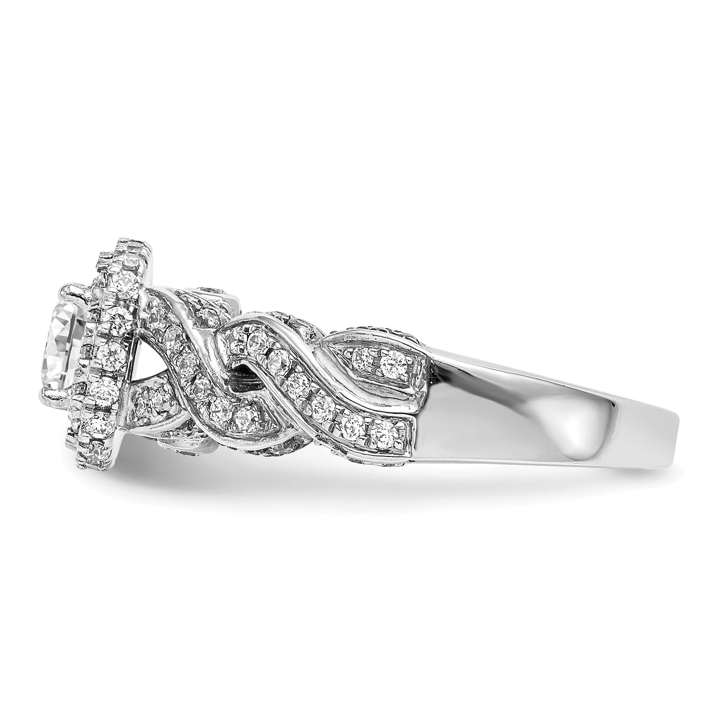 14K White Gold Diamond Cushion CZ Halo Engagement Ring