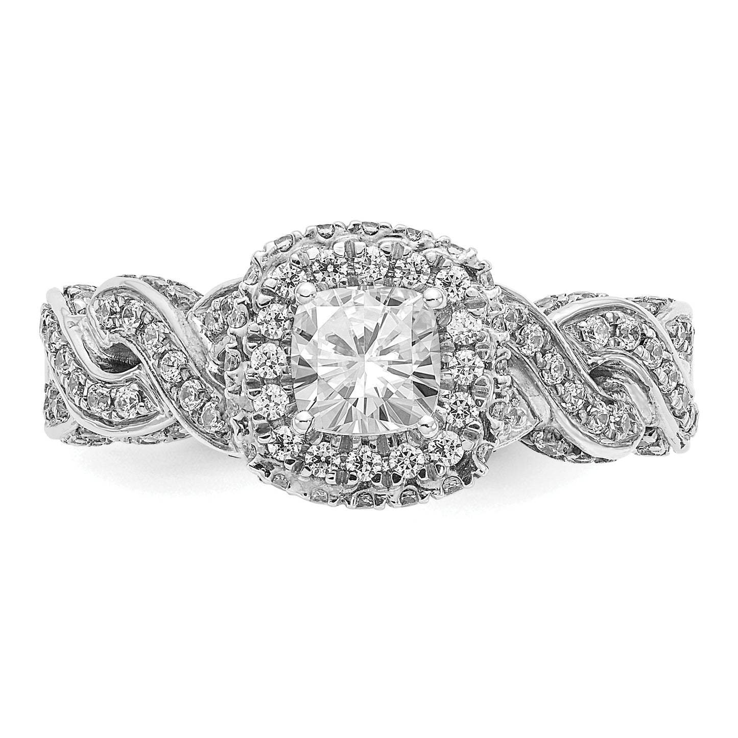 14K White Gold Diamond Cushion CZ Halo Engagement Ring