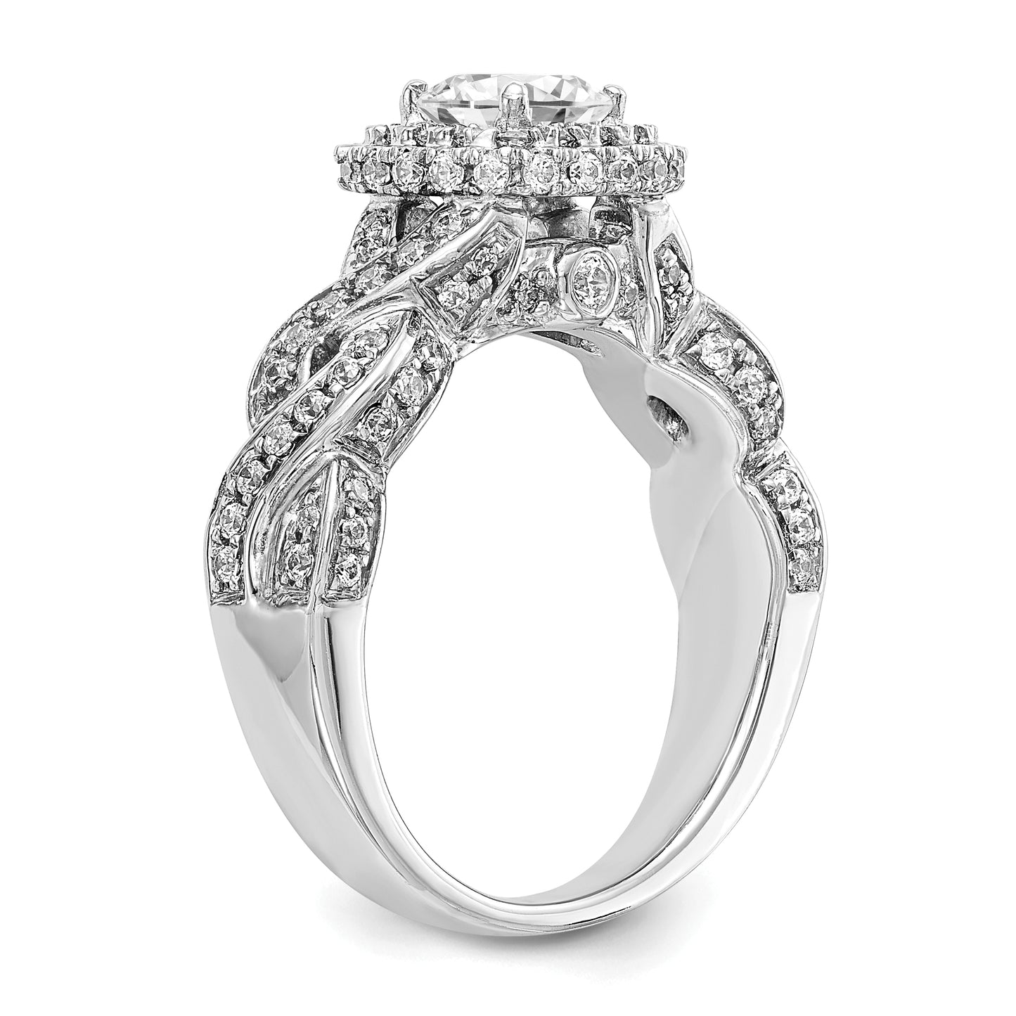 14K White Gold Diamond Cushion CZ Halo Engagement Ring