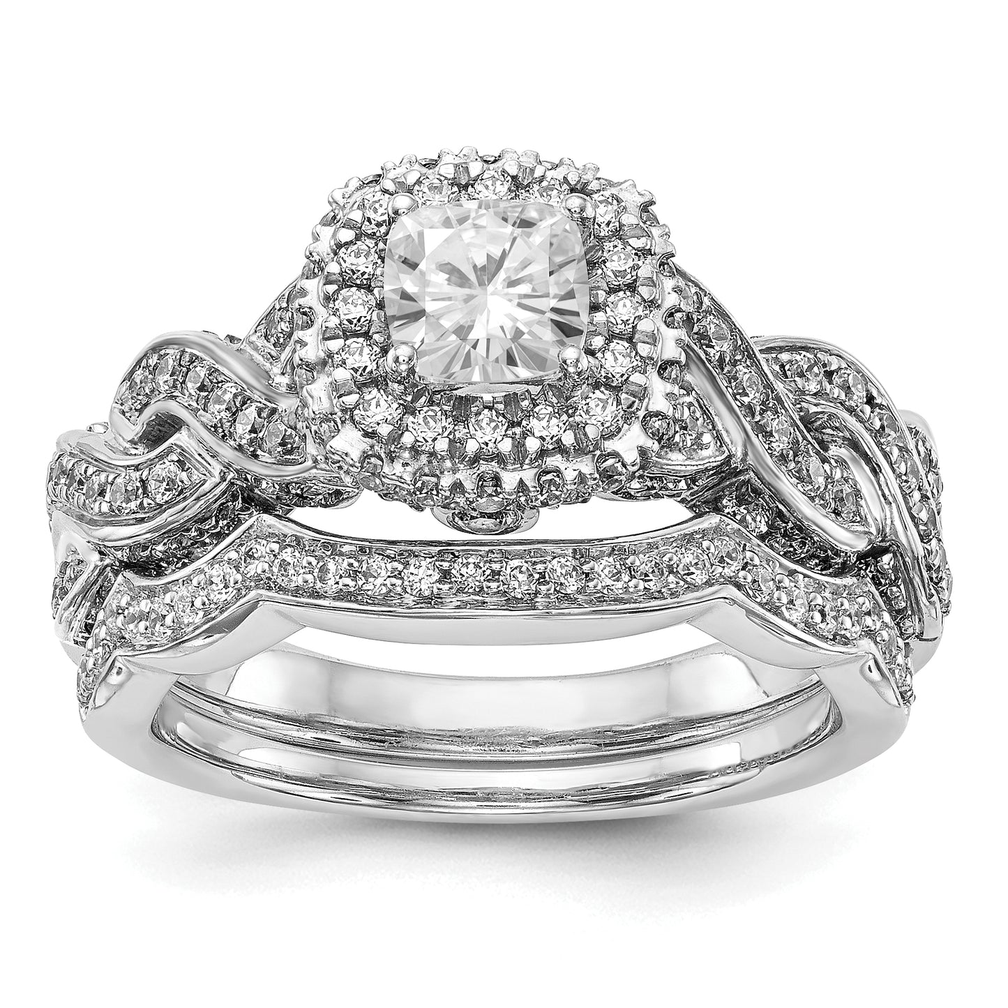 14K White Gold Diamond Cushion CZ Halo Engagement Ring