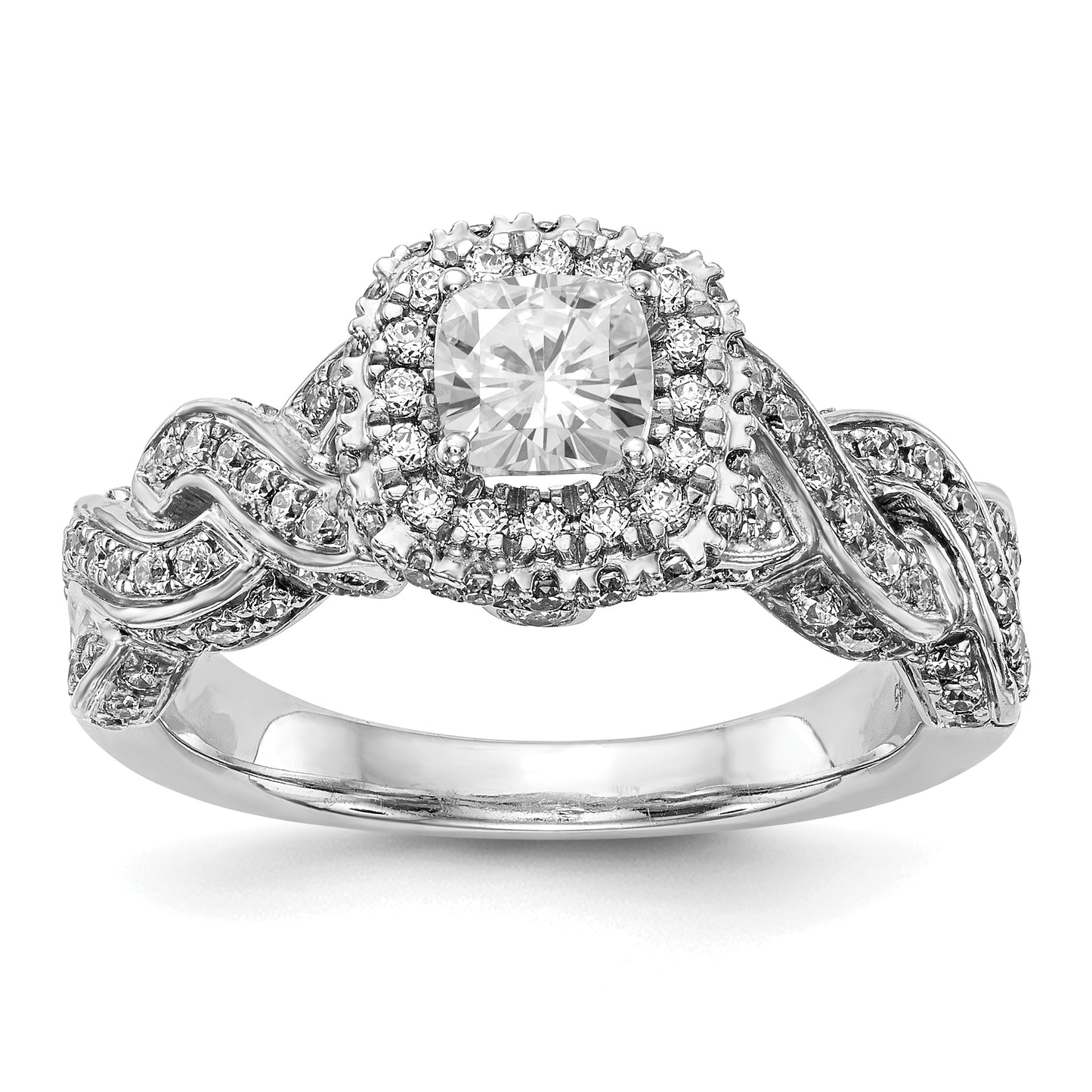 14K White Gold Diamond Cushion CZ Halo Engagement Ring