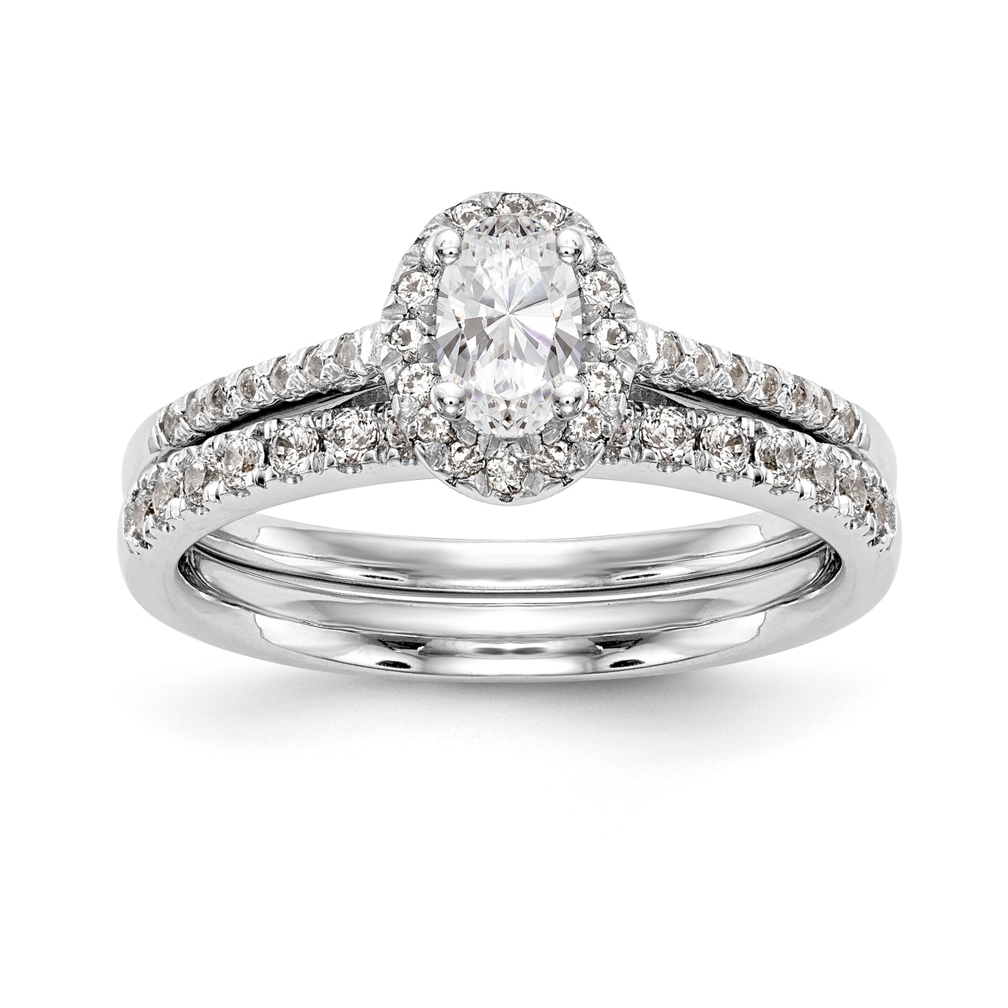 14K White Gold Diamond Oval CZ Oval Halo Engagement Ring