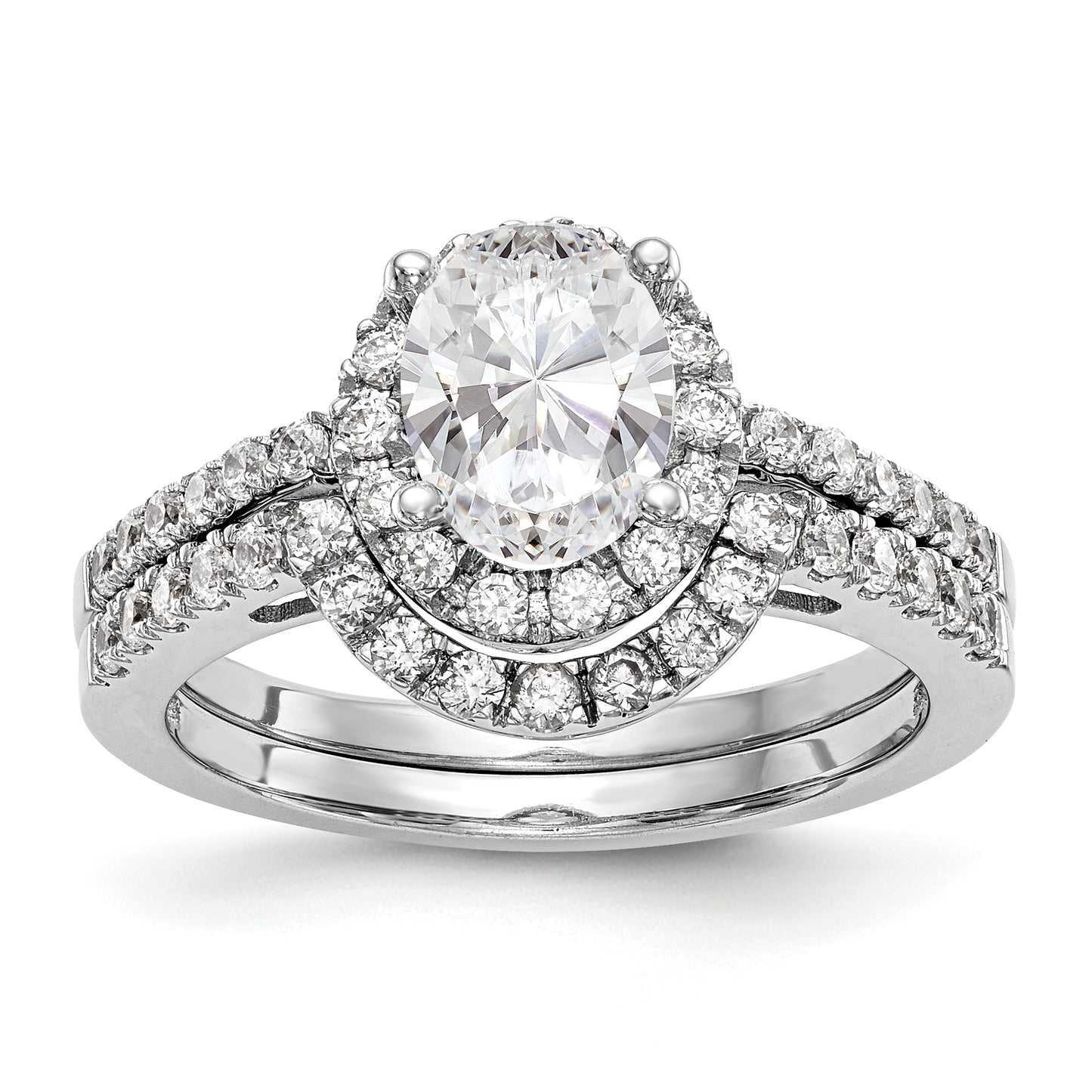 14K White Gold Diamond Oval CZ Oval Halo Engagement Ring