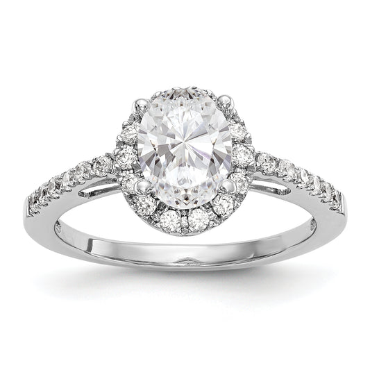 14K White Gold Diamond Oval CZ Oval Halo Engagement Ring