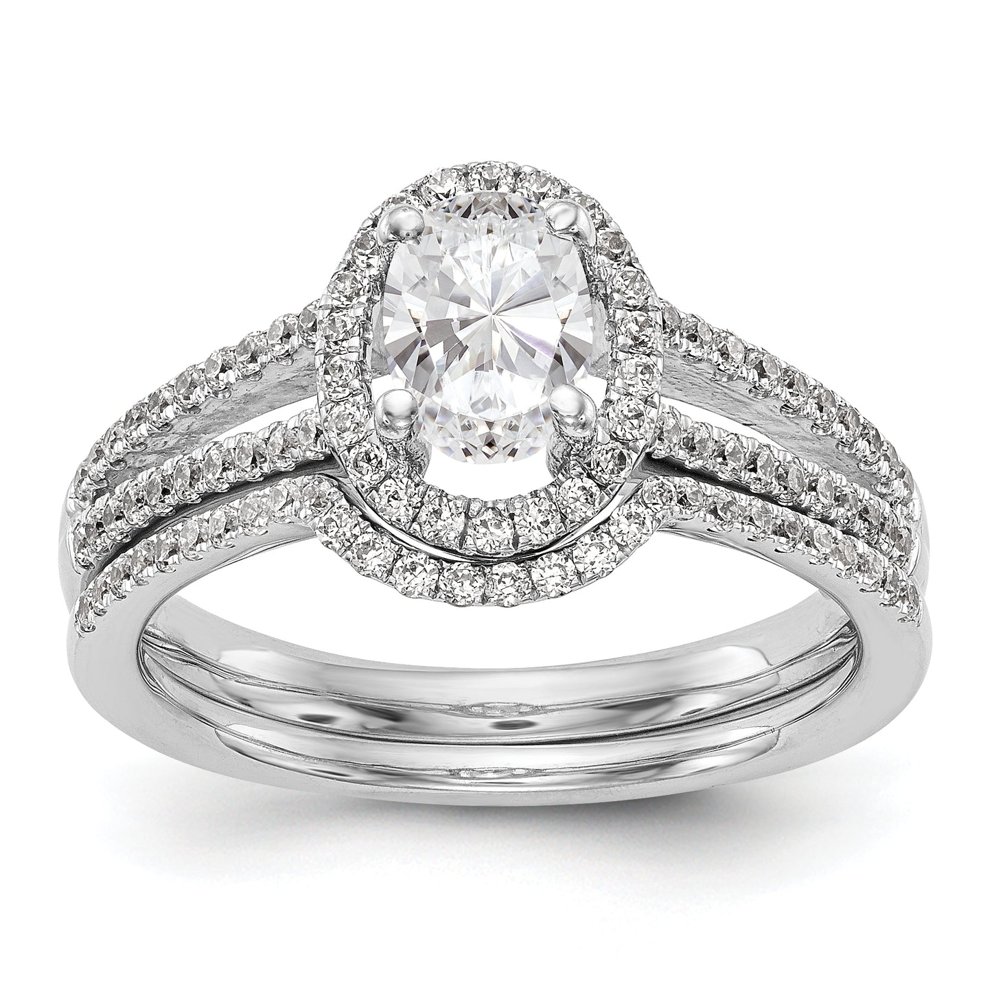 14K White Gold Diamond Oval CZ Oval Halo Engagement Ring