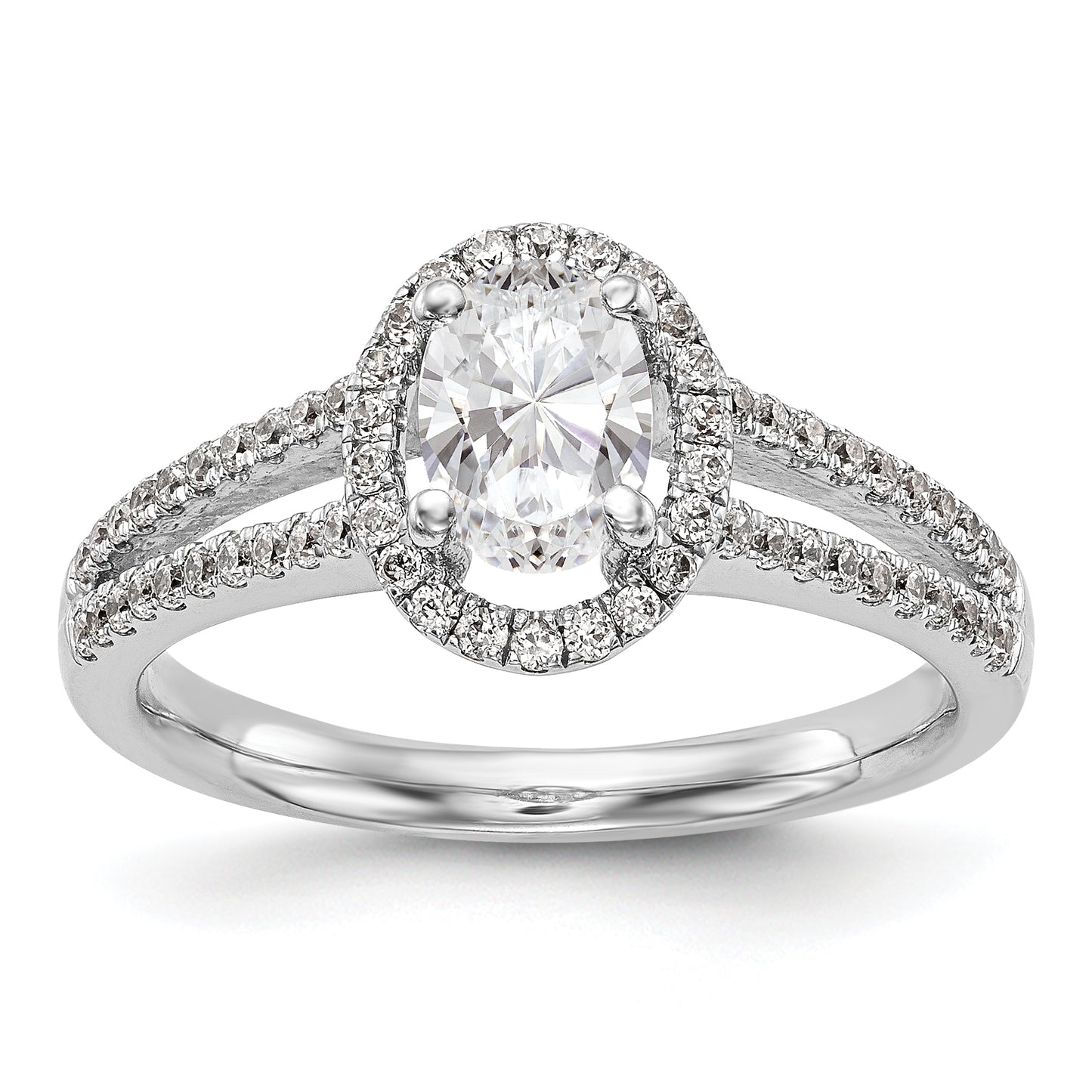 14K White Gold Diamond Oval CZ Oval Halo Engagement Ring