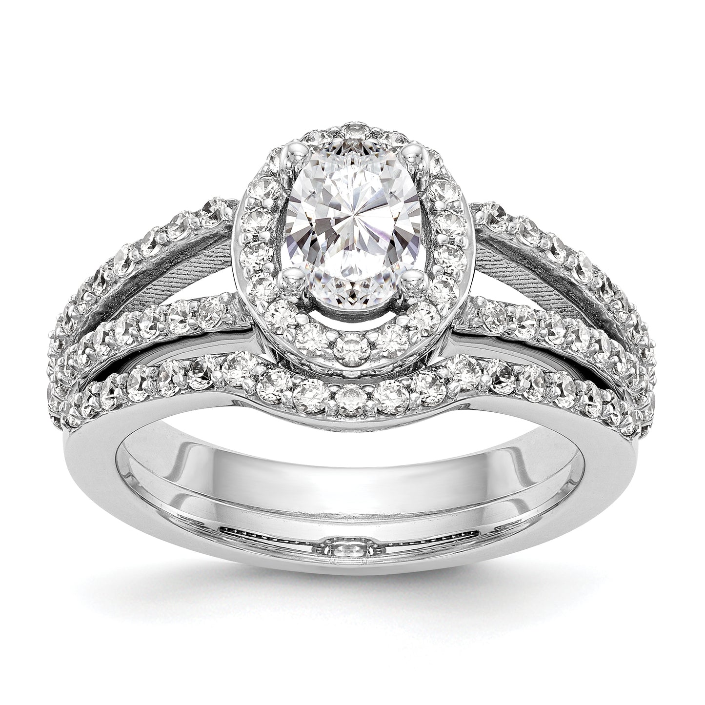 14K White Gold Diamond Oval CZ Oval Halo Engagement Ring