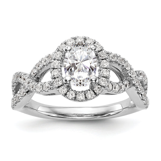 14K White Gold Diamond Oval CZ Oval Halo Engagement Ring