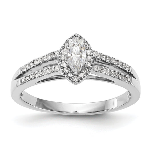 14K White Gold Diamond Marquise CZ Halo Engagement Ring