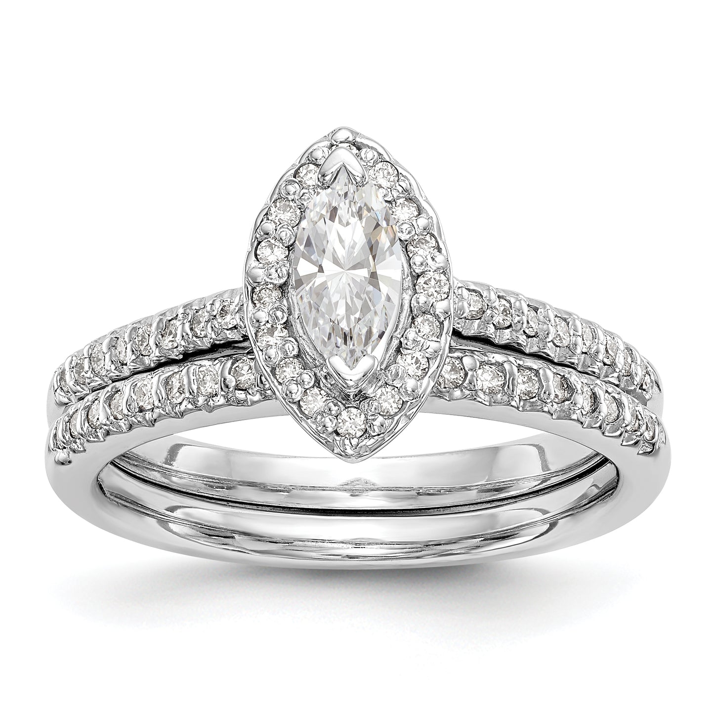 14K White Gold Diamond Marquise CZ Halo Engagement Ring