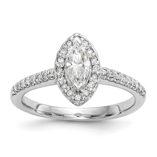 14K White Gold Diamond Marquise CZ Halo Engagement Ring