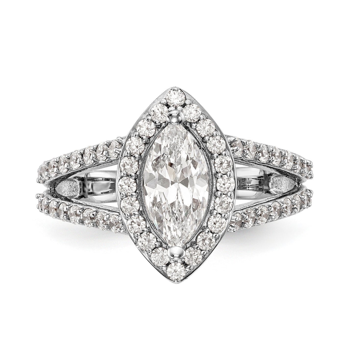 14K White Gold Diamond Marquise CZ Halo Engagement Ring