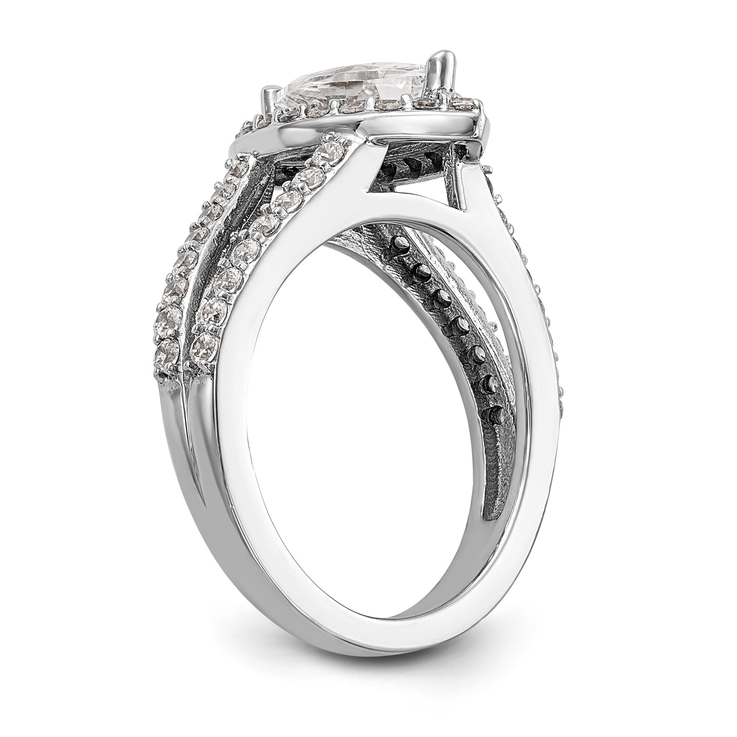 14K White Gold Diamond Marquise CZ Halo Engagement Ring