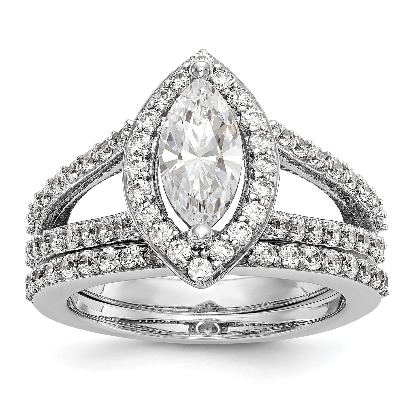 14K White Gold Diamond Marquise CZ Halo Engagement Ring