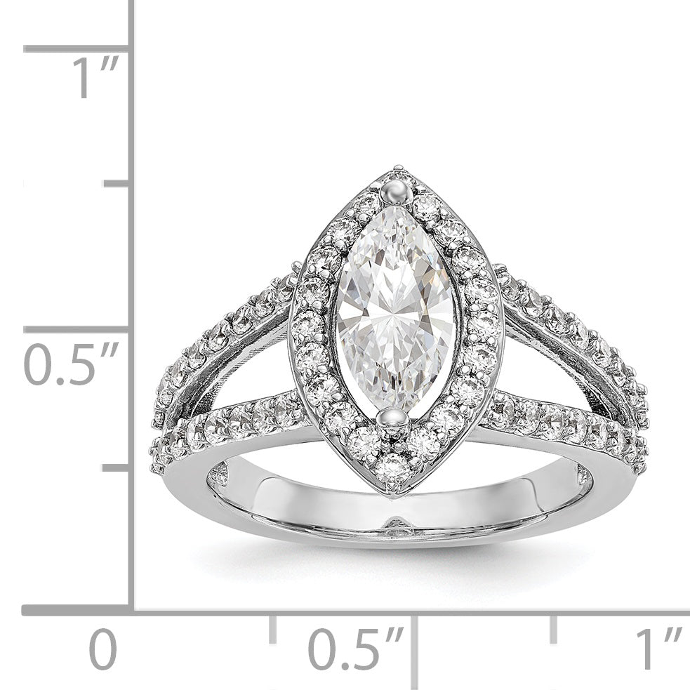 14K White Gold Diamond Marquise CZ Halo Engagement Ring