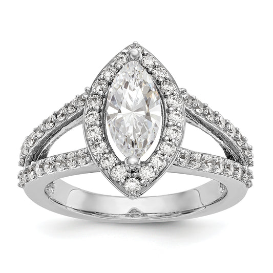 14K White Gold Diamond Marquise CZ Halo Engagement Ring