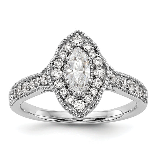 14K White Gold Diamond Marquise CZ Halo Engagement Ring