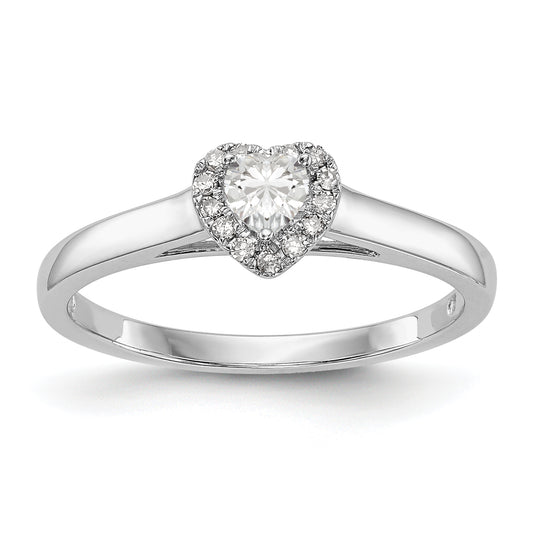 14K White Gold Diamond Heart CZ Halo Engagement Ring