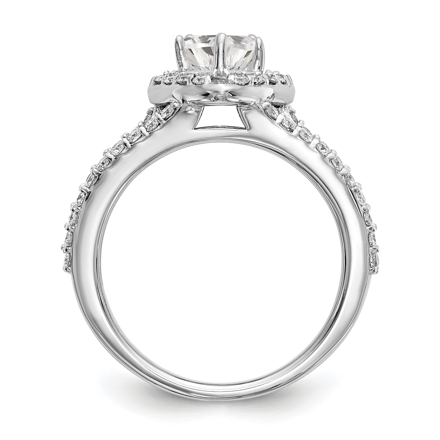 14K White Gold Diamond Heart CZ Halo Engagement Ring