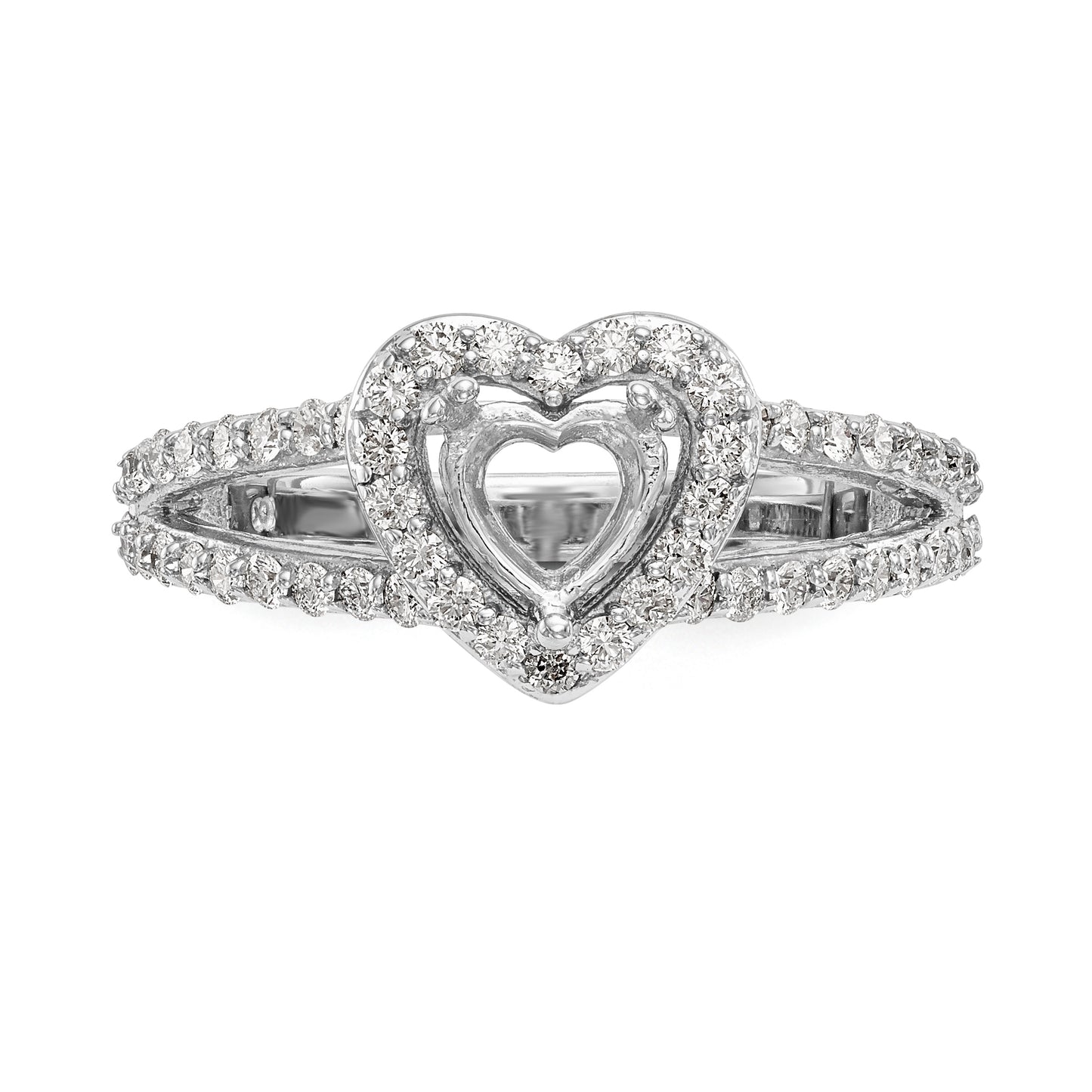 14K White Gold Diamond Heart CZ Halo Engagement Ring