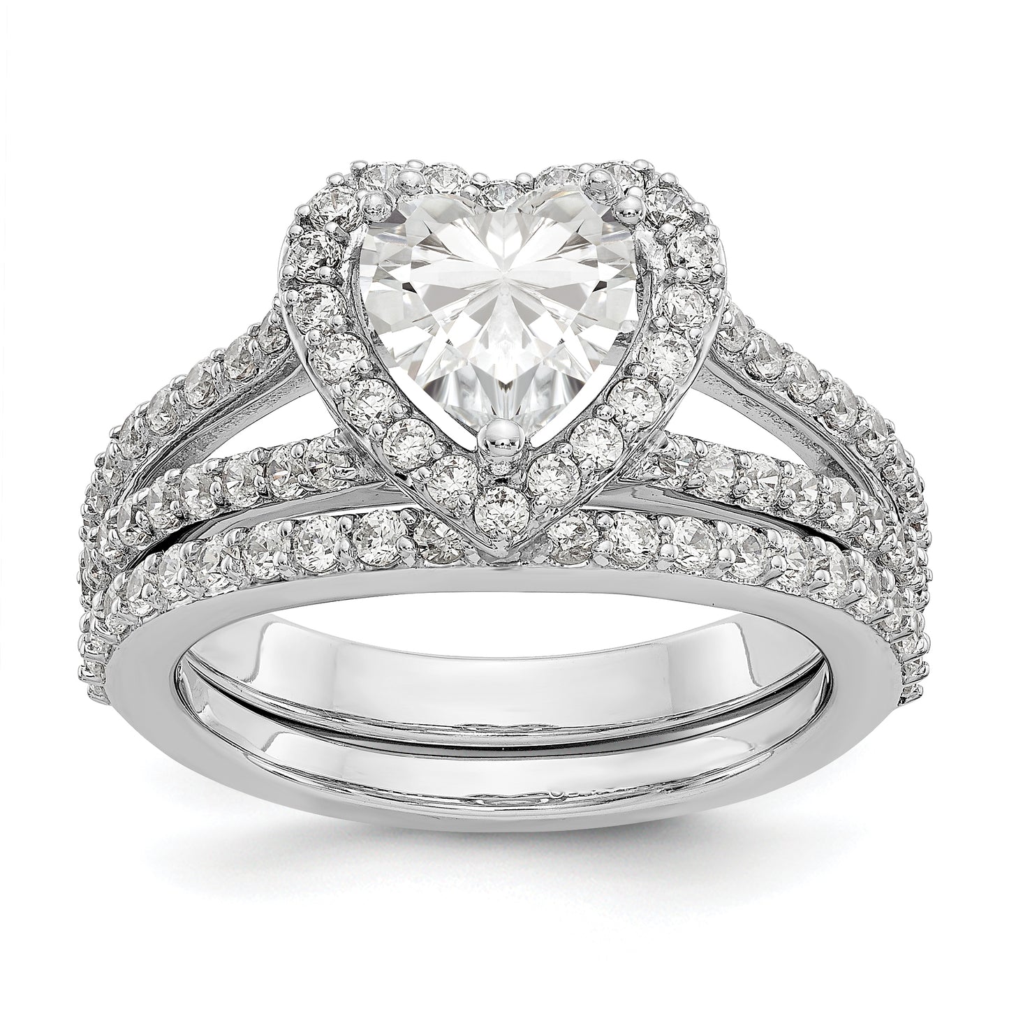 14K White Gold Diamond Heart CZ Halo Engagement Ring