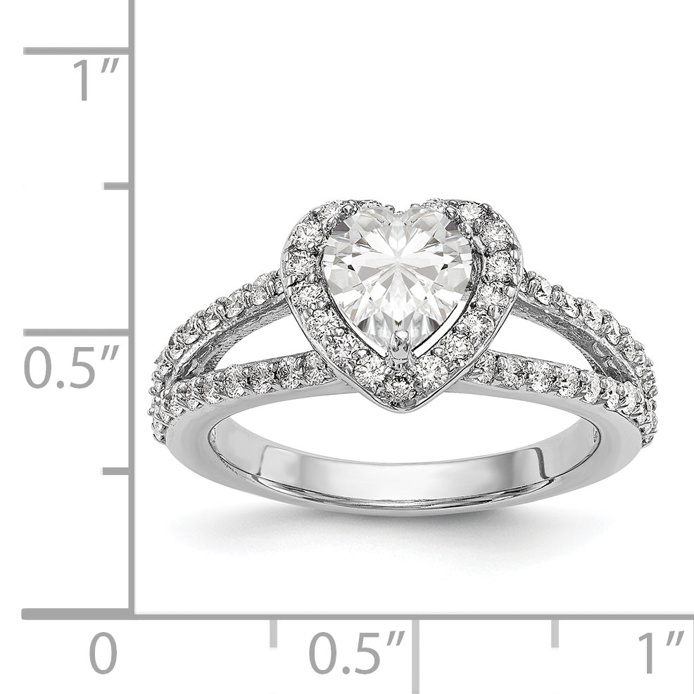 14K White Gold Diamond Heart CZ Halo Engagement Ring