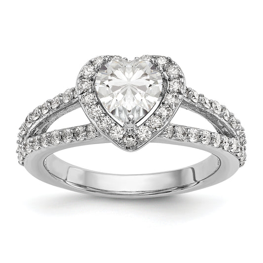 14K White Gold Diamond Heart CZ Halo Engagement Ring