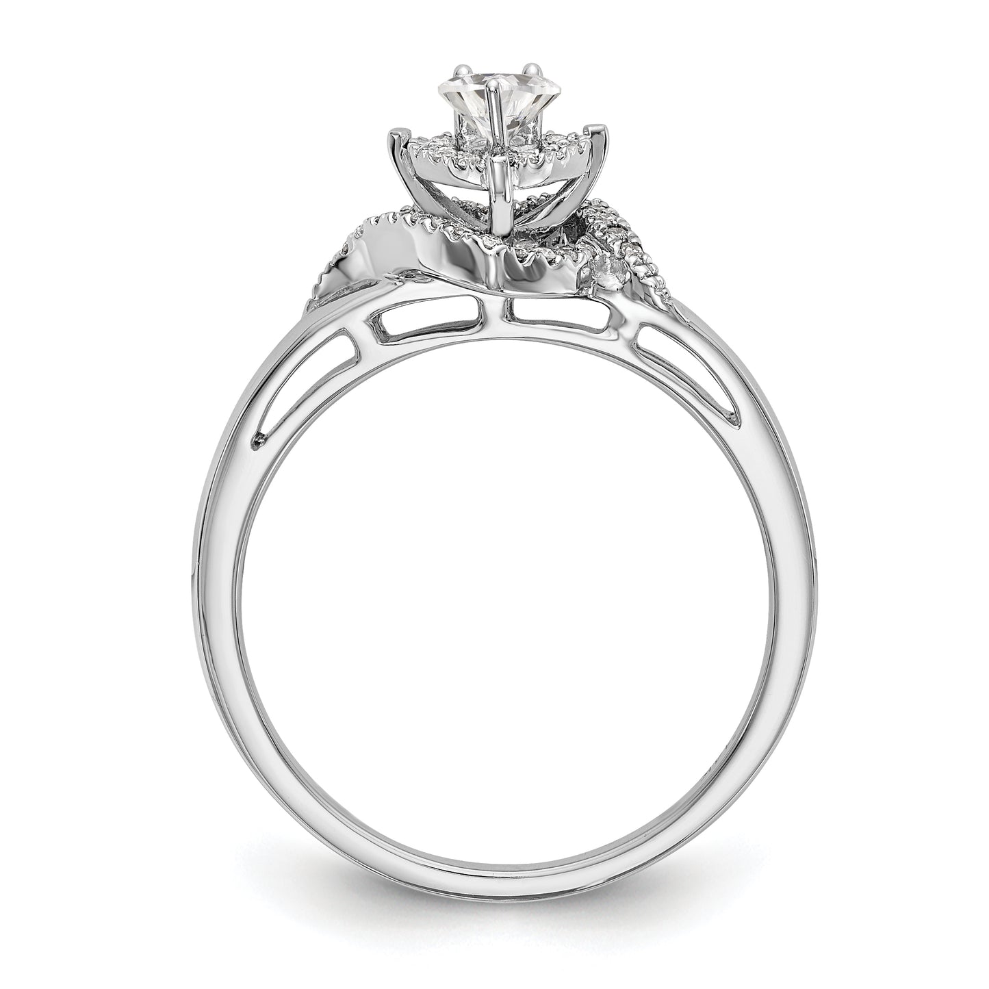 14K White Gold Diamond Heart CZ Halo Engagement Ring