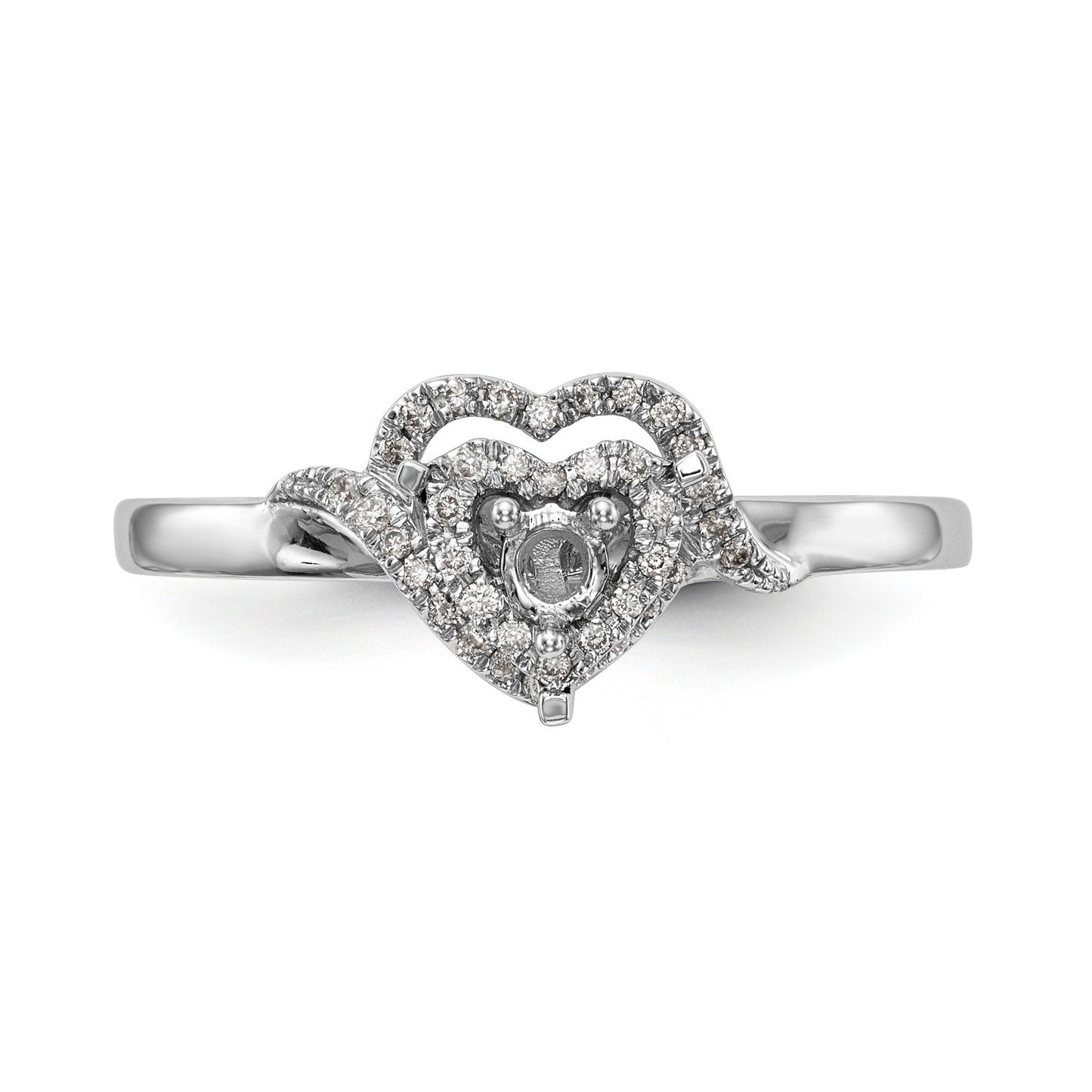 14K White Gold Diamond Heart CZ Halo Engagement Ring