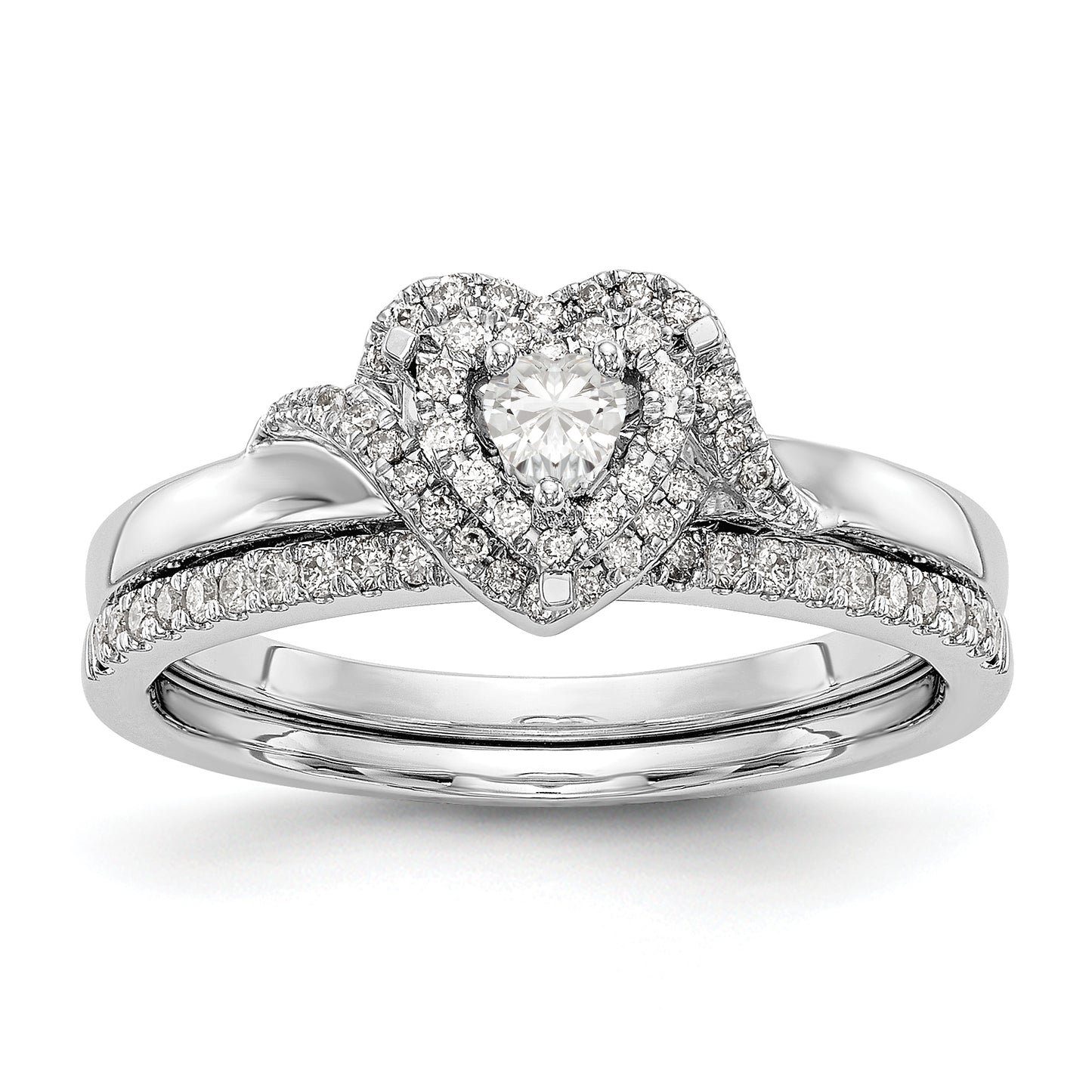 14K White Gold Diamond Heart CZ Halo Engagement Ring