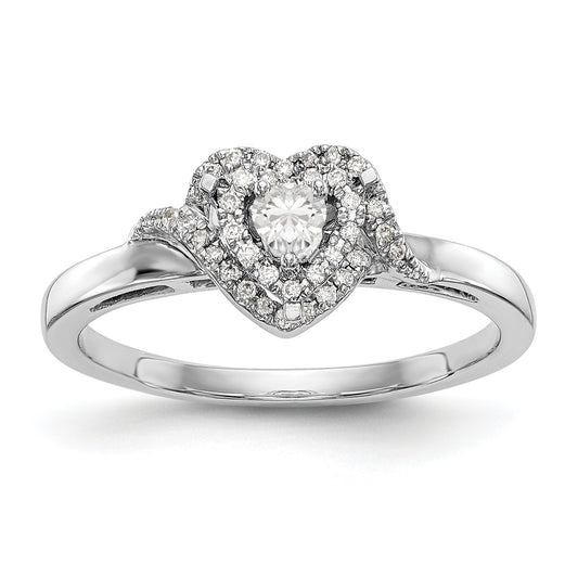 14K White Gold Diamond Heart CZ Halo Engagement Ring