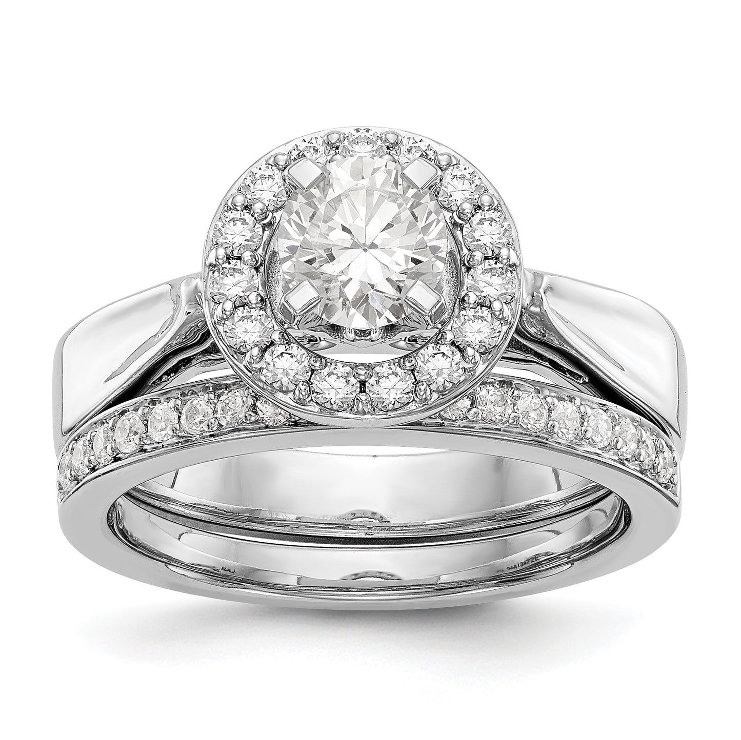 14K White Gold Round Simulated Diamond Halo Engagement Ring