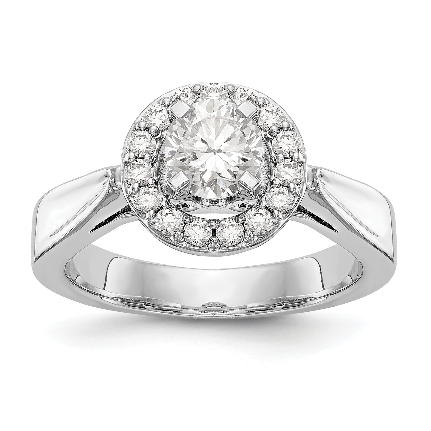 14K White Gold Round Simulated Diamond Halo Engagement Ring