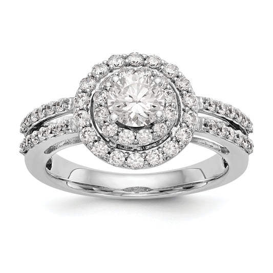 14K White Gold Round Simulated Diamond Halo Engagement Ring