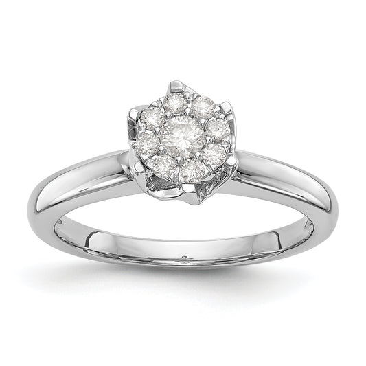 14k White Gold Complete Diamond Cluster Engagement Ring