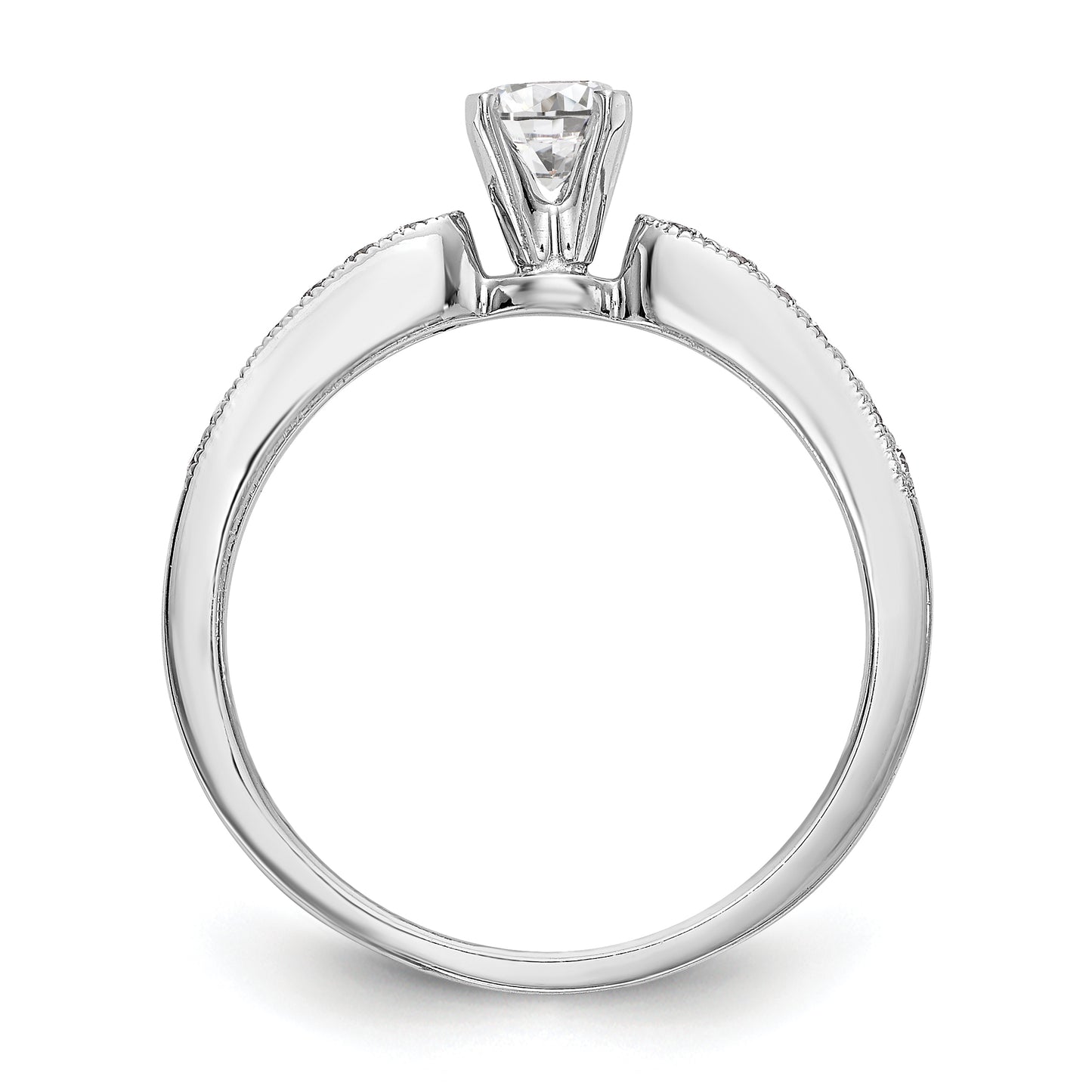 14K White Gold Diamond Peg Set CZ Engagement Ring