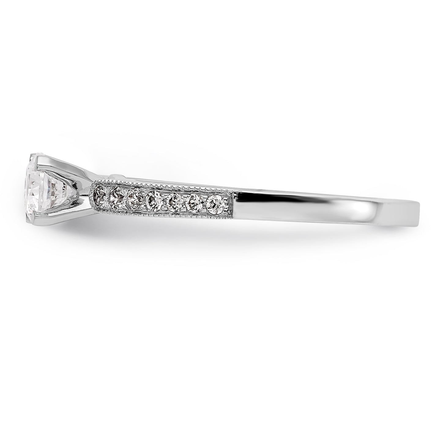 14K White Gold Diamond Peg Set CZ Engagement Ring