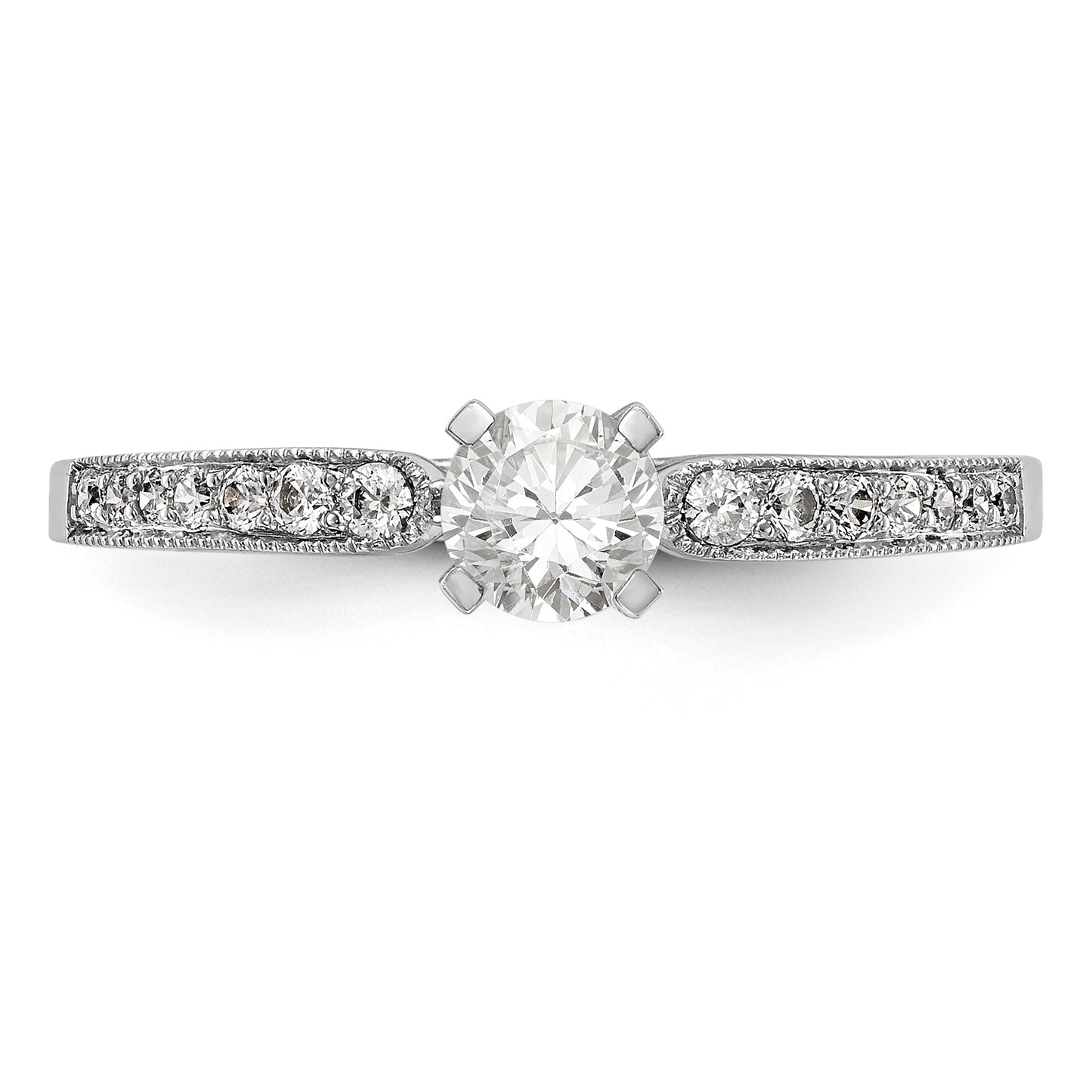 14K White Gold Diamond Peg Set CZ Engagement Ring