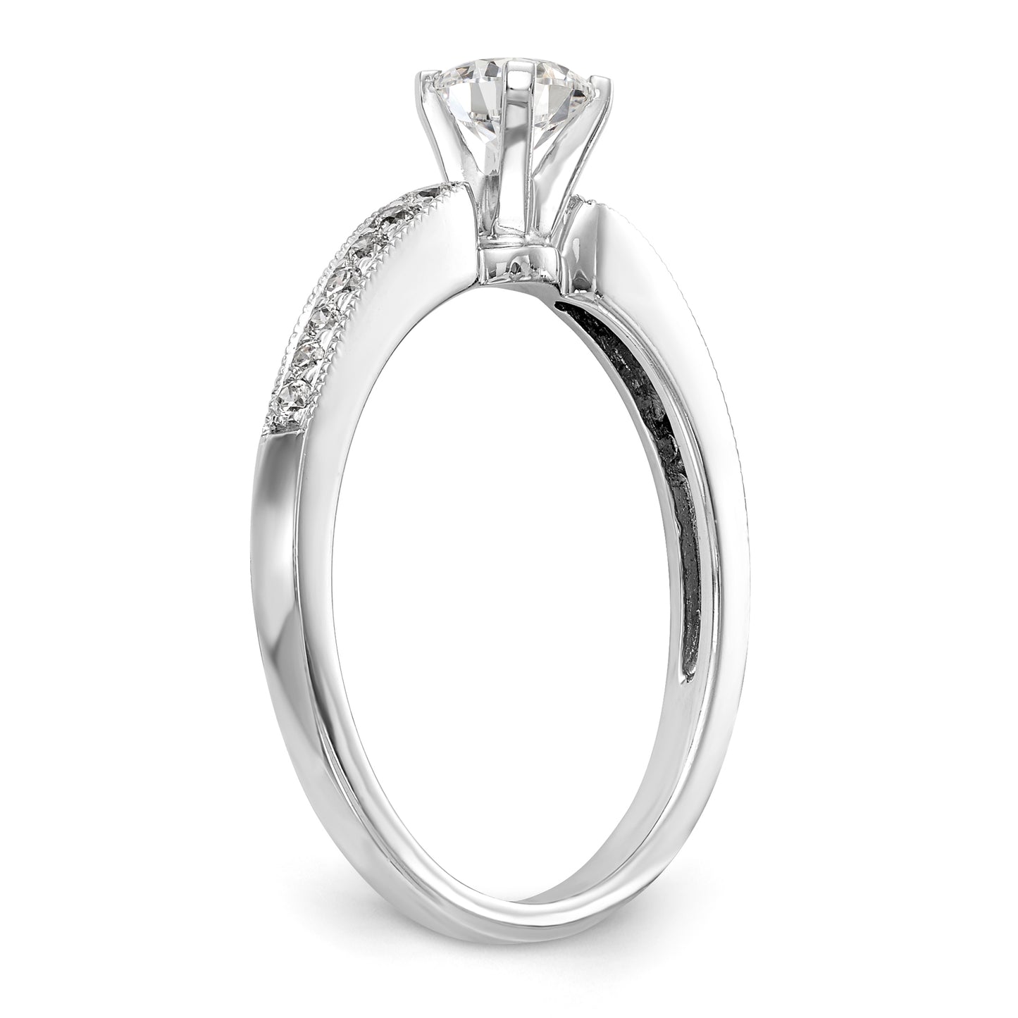 14K White Gold Diamond Peg Set CZ Engagement Ring