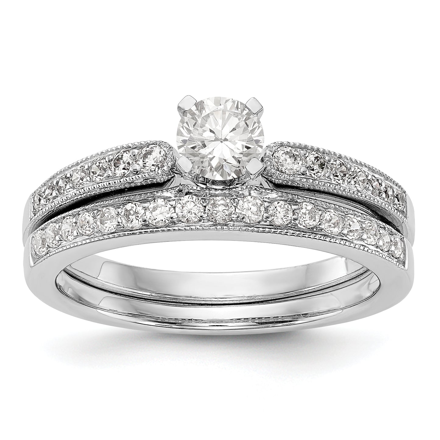 14K White Gold Diamond Peg Set CZ Engagement Ring