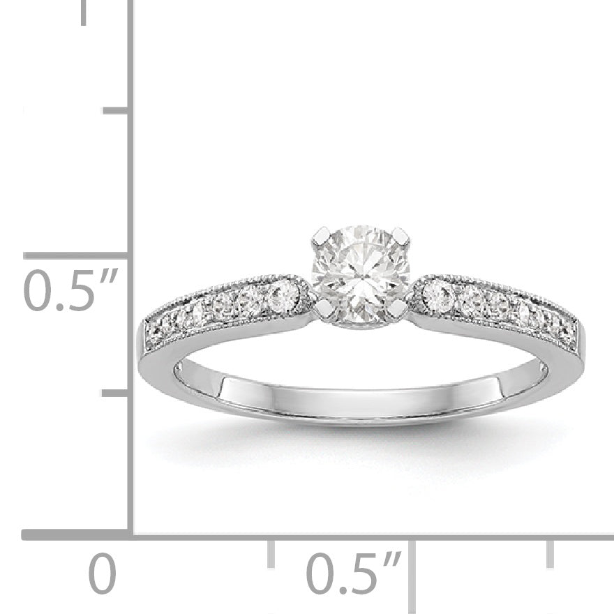 14K White Gold Diamond Peg Set CZ Engagement Ring