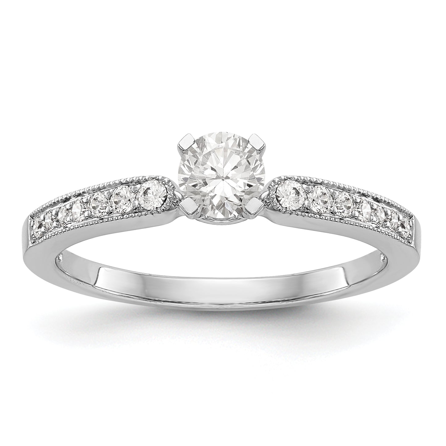 14K White Gold Diamond Peg Set CZ Engagement Ring