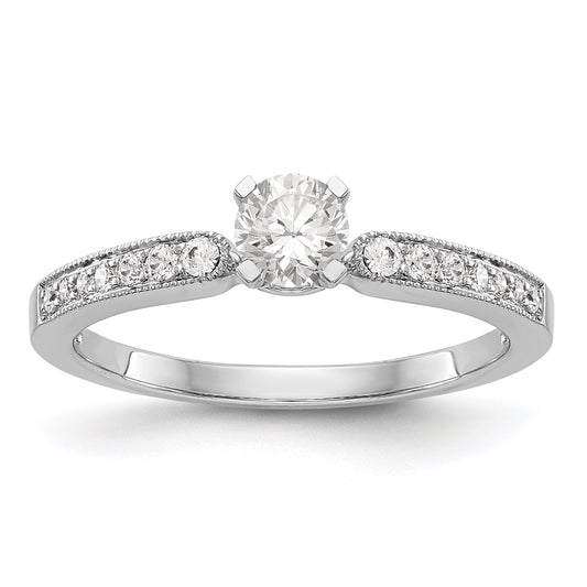 14K White Gold Diamond Peg Set CZ Engagement Ring