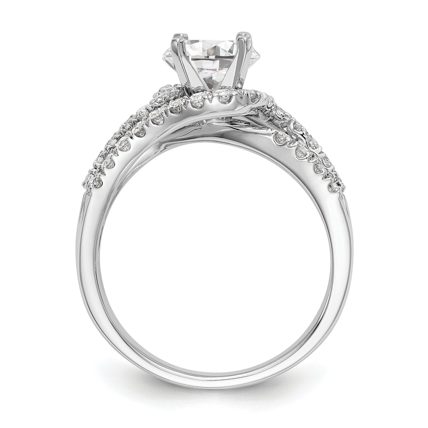 14kw Peg Set Diamond Round CZ By Pass Engagement Ring