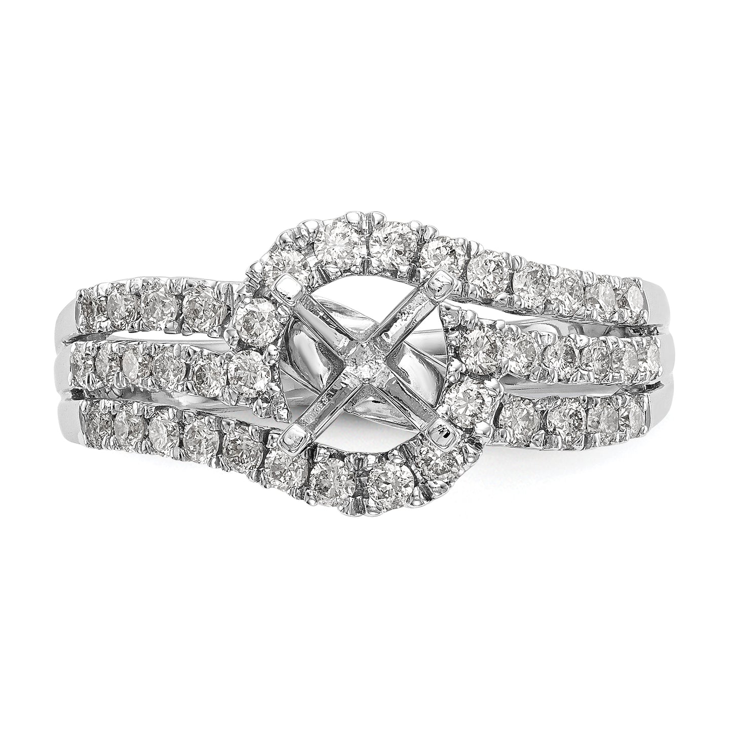 14kw Peg Set Diamond Round CZ By Pass Engagement Ring