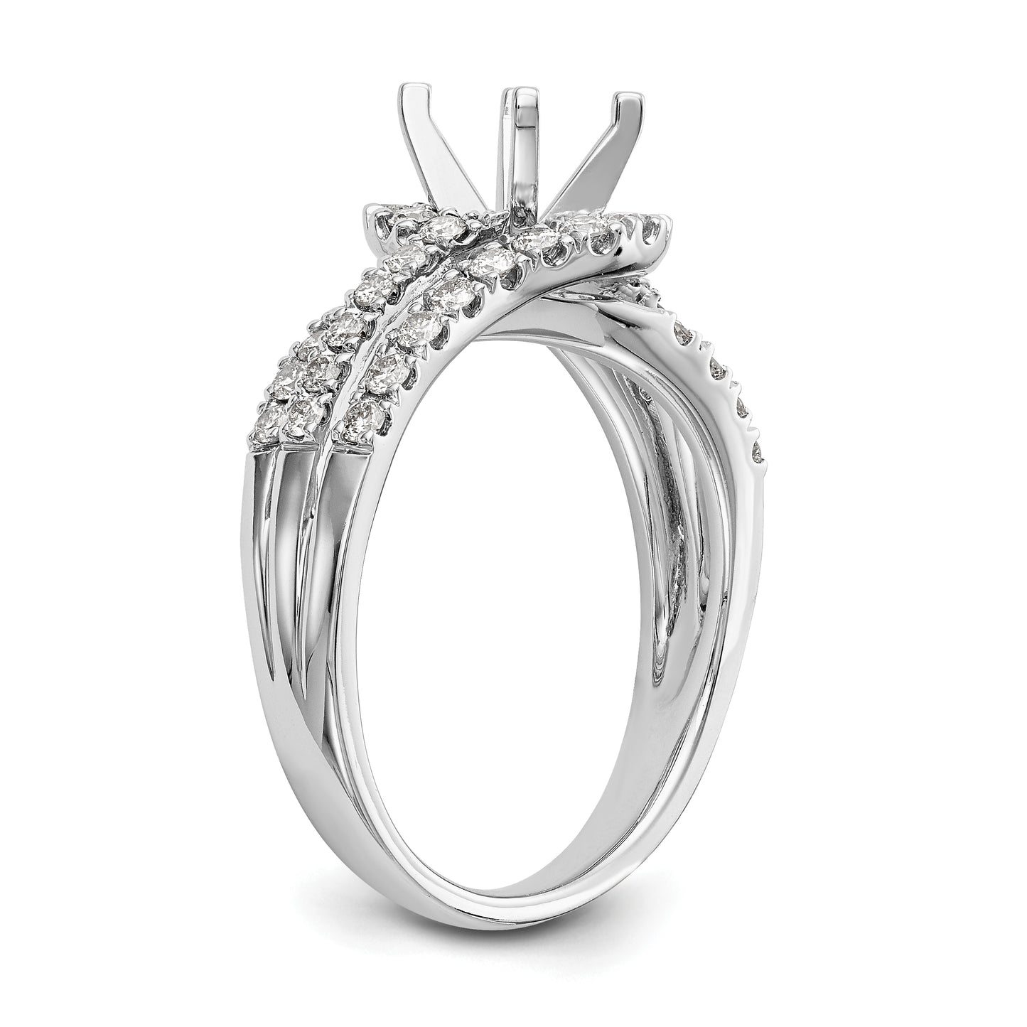 14kw Peg Set Diamond Round CZ By Pass Engagement Ring