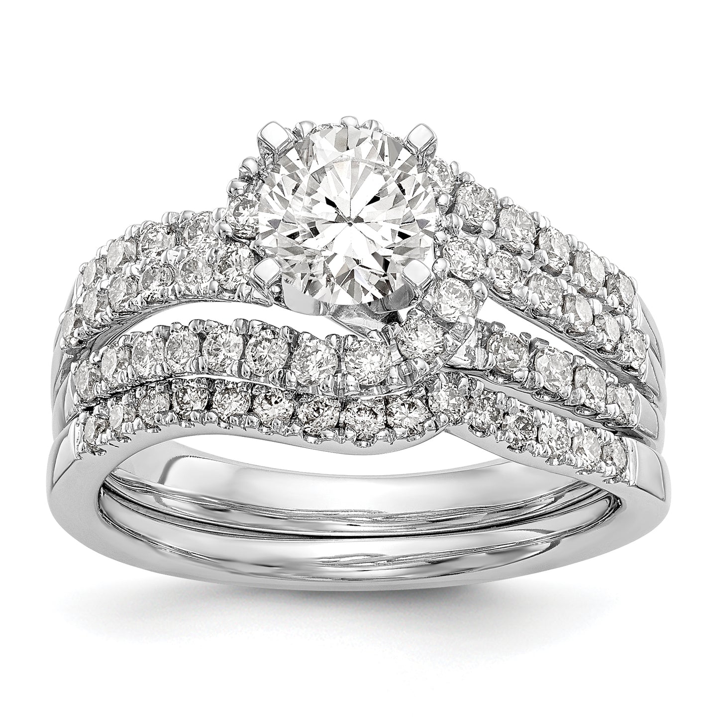 14kw Peg Set Diamond Round CZ By Pass Engagement Ring