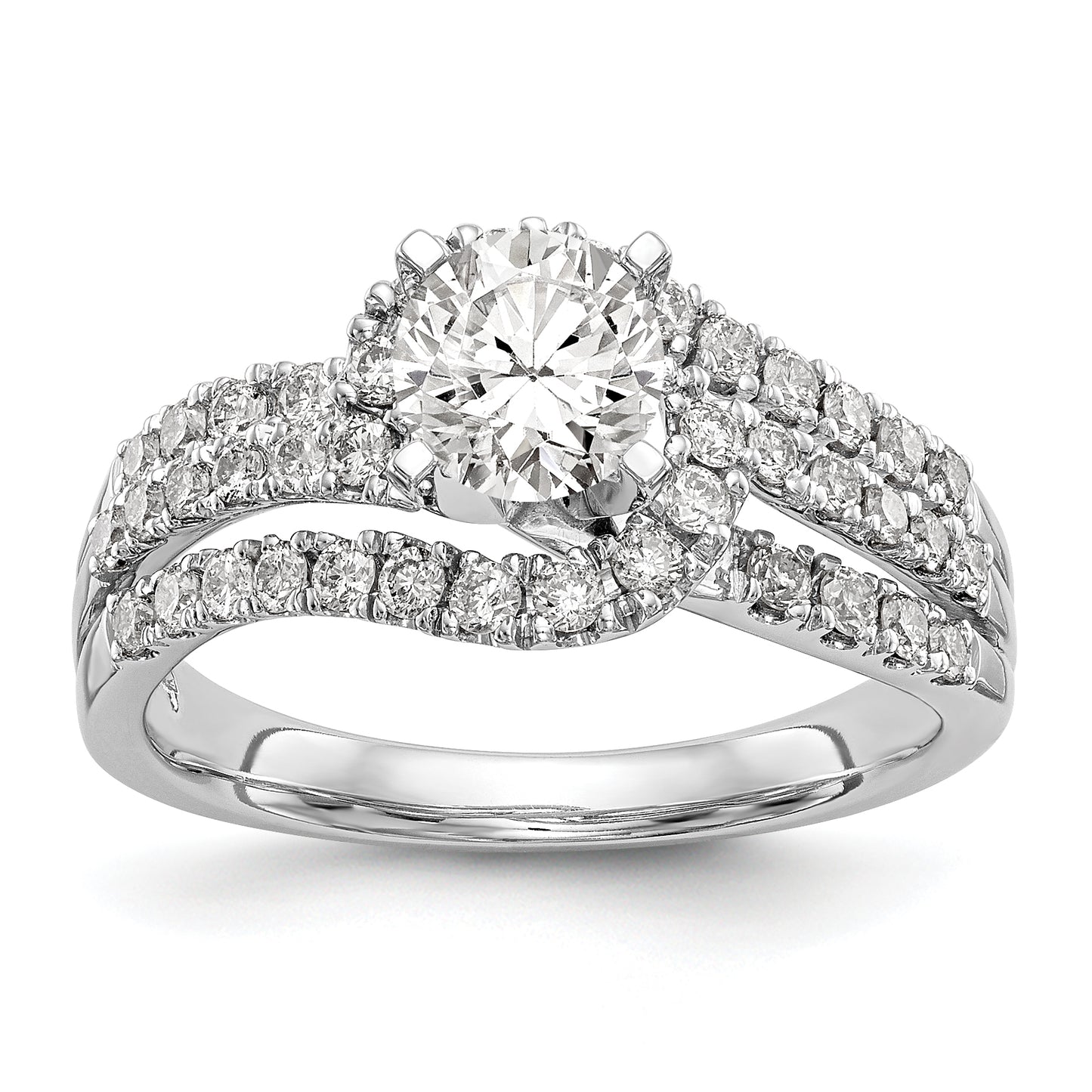 14kw Peg Set Diamond Round CZ By Pass Engagement Ring