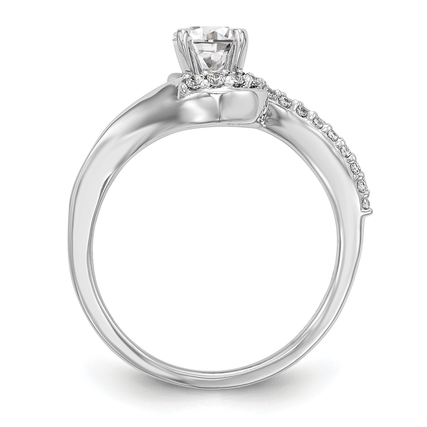 14kw Peg Set Diamond Round CZ By Pass Engagement Ring